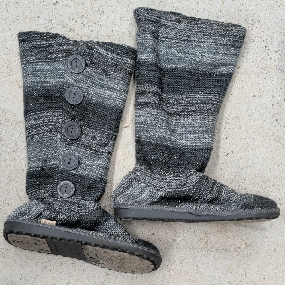 Muk Luks Black and Gray Knit Sweater Women's Boots